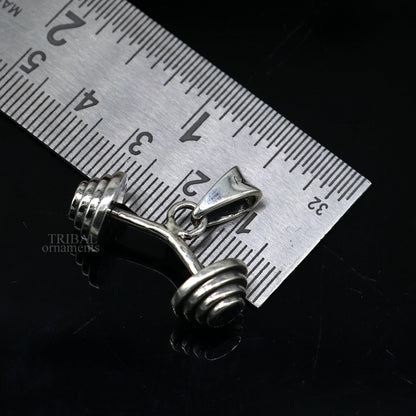 Unisex 925 sterling silver barbell dumbbell pendant from Tribal Ornaments, featuring a unique and stylish Indian-inspired jewelry design.