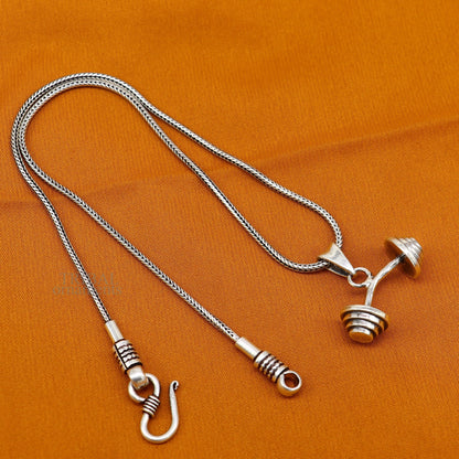 Unisex 925 sterling silver dumbbell pendant jewelry from Tribal Ornaments, featuring an exclusive tribal design.