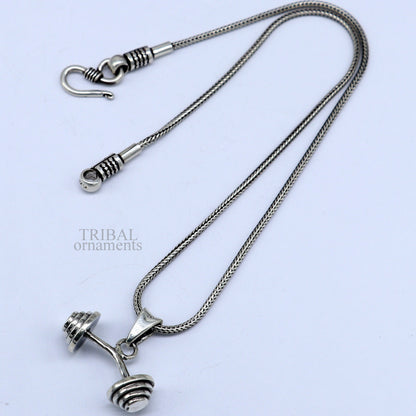 Sterling silver barbell dumbbell pendant from Tribal Ornaments, unisex jewelry with a unique, stylish design from India.