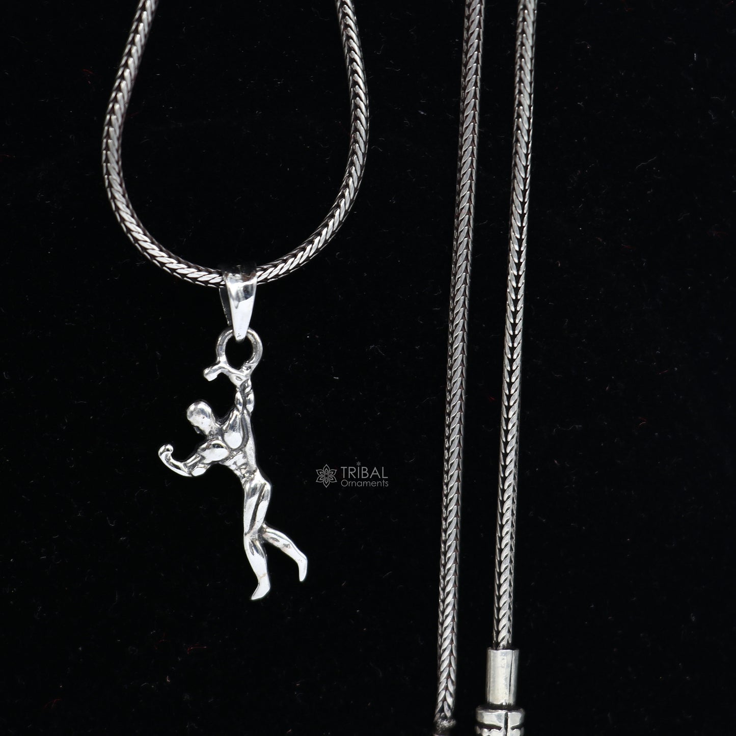 Unisex 925 sterling silver body builder pendant with tribal design, perfect for gifting, crafted by TRIBAL ORNAMENTS.
