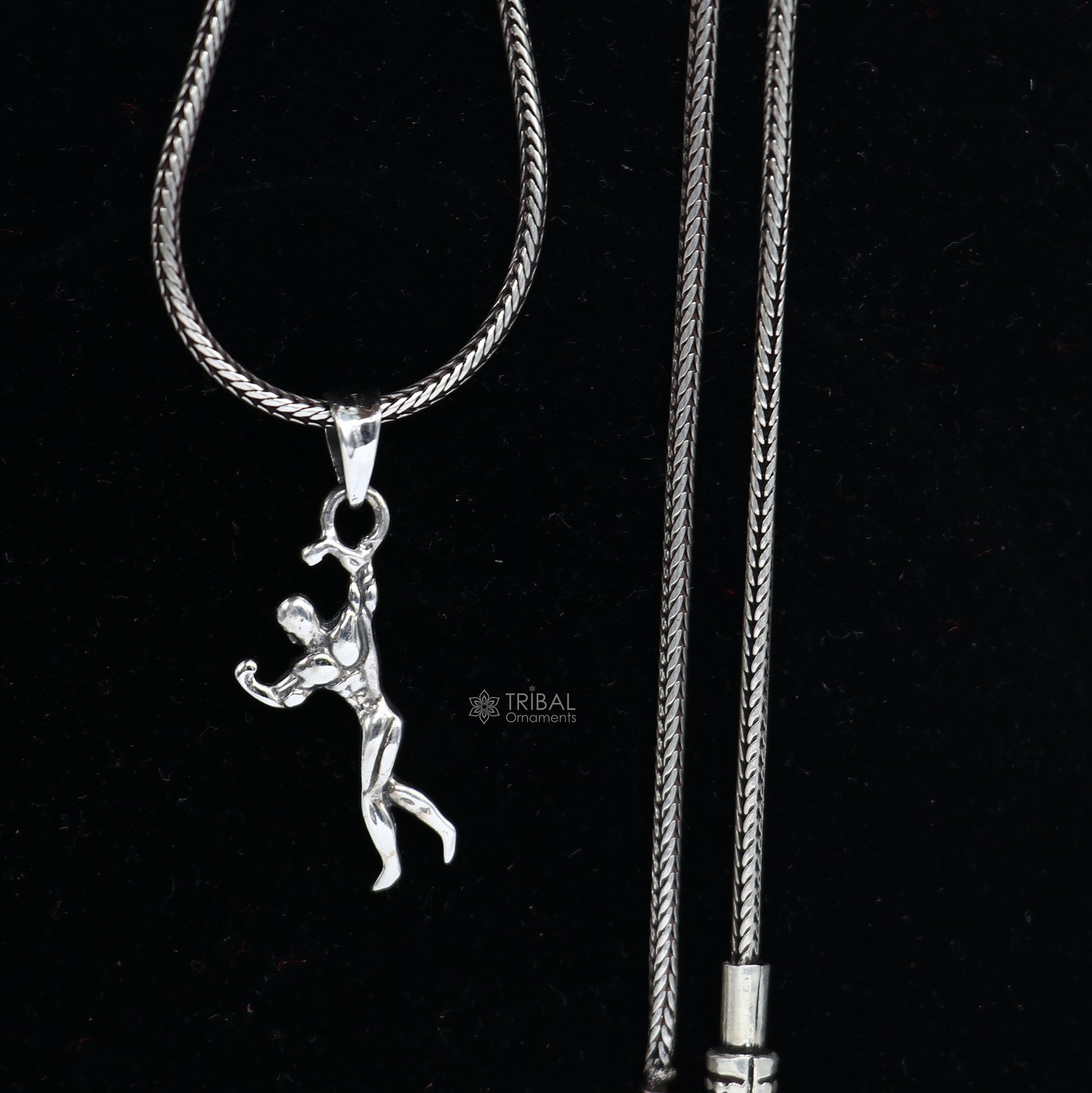 Unisex 925 sterling silver body builder pendant with tribal design, perfect for gifting, crafted by TRIBAL ORNAMENTS.