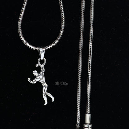 Unisex 925 sterling silver body builder pendant with tribal design, perfect for gifting, crafted by TRIBAL ORNAMENTS.