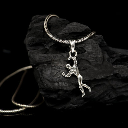 Unisex 925 sterling silver body builder pendant with tribal ornament design, perfect for gifting or personal style.