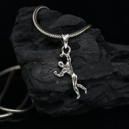 Unisex 925 sterling silver body builder pendant with tribal ornament design, perfect for gifting or everyday wear.