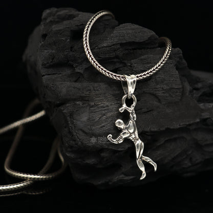 Unisex 925 sterling silver body builder pendant with tribal ornament design, perfect for gifting or personal style.