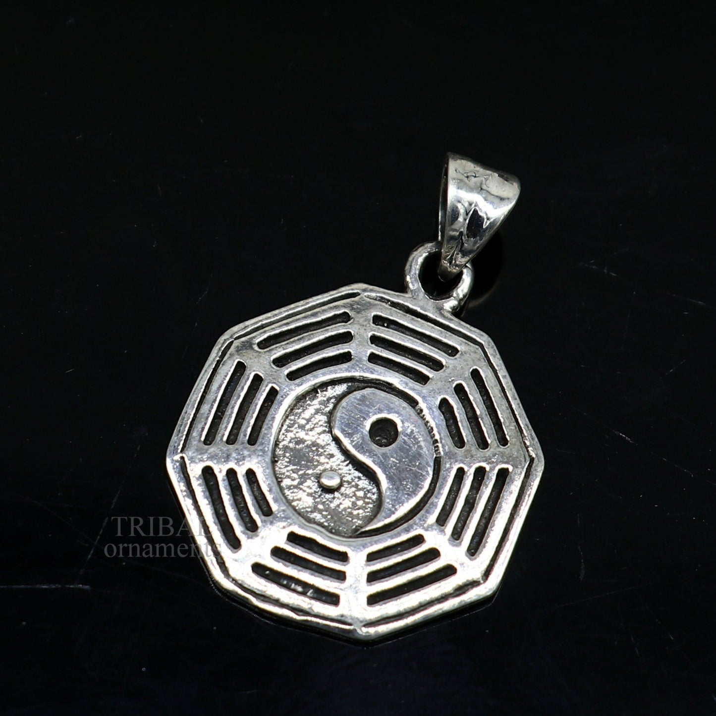 Unisex 925 sterling silver pendant with a round tribal design, personalized jewelry gift, stylish and exclusive by TRIBAL ORNAMENTS.