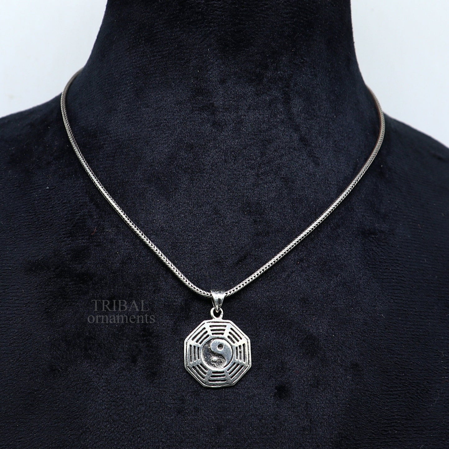 Unisex 925 sterling silver pendant with round tribal design, personalized jewelry by TRIBAL ORNAMENTS, stylish gift accessory.