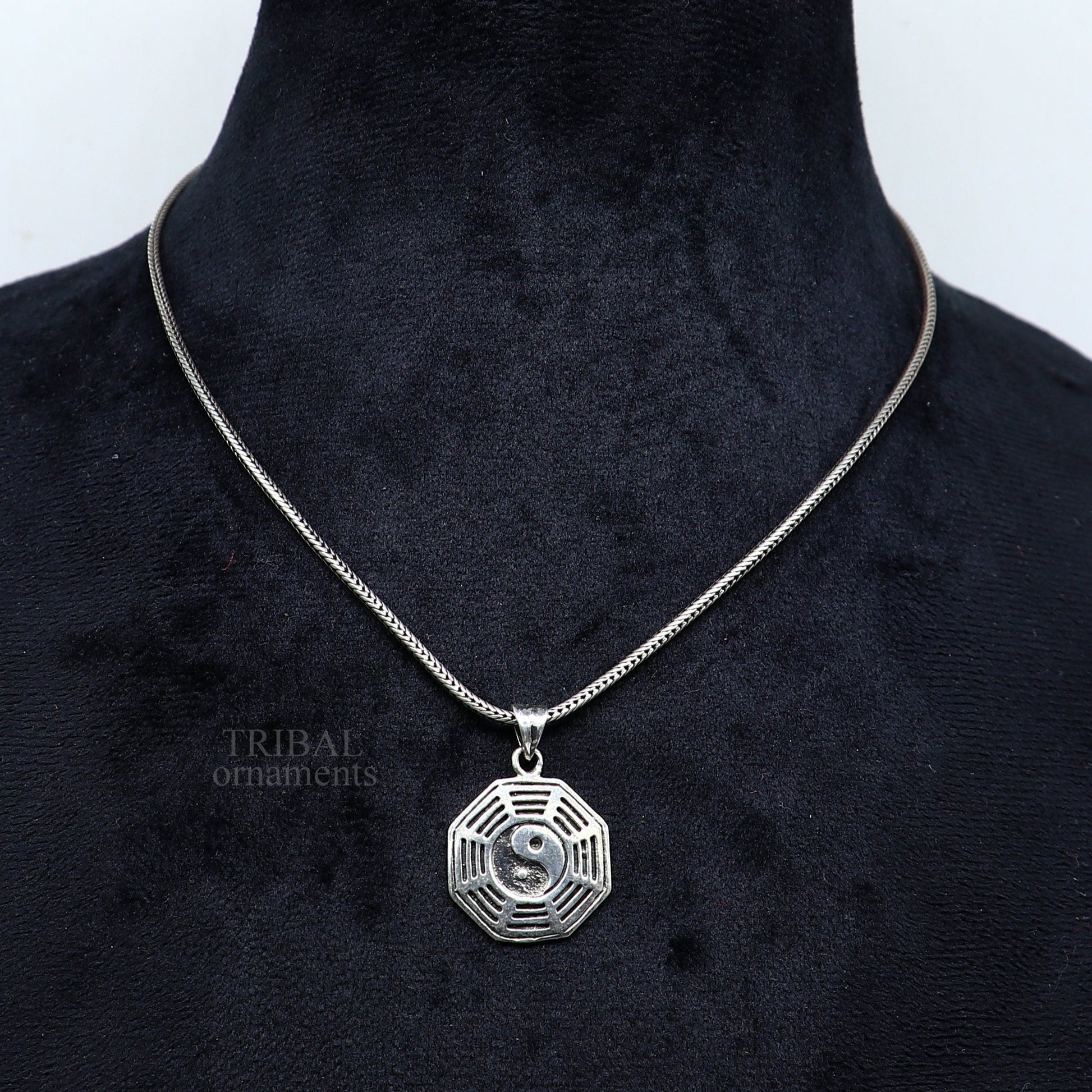 Unisex 925 sterling silver pendant with round tribal design, personalized jewelry by TRIBAL ORNAMENTS, stylish gift accessory.