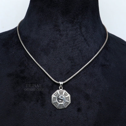 Unisex 925 sterling silver pendant with round tribal design, personalized jewelry by TRIBAL ORNAMENTS, stylish gift accessory.