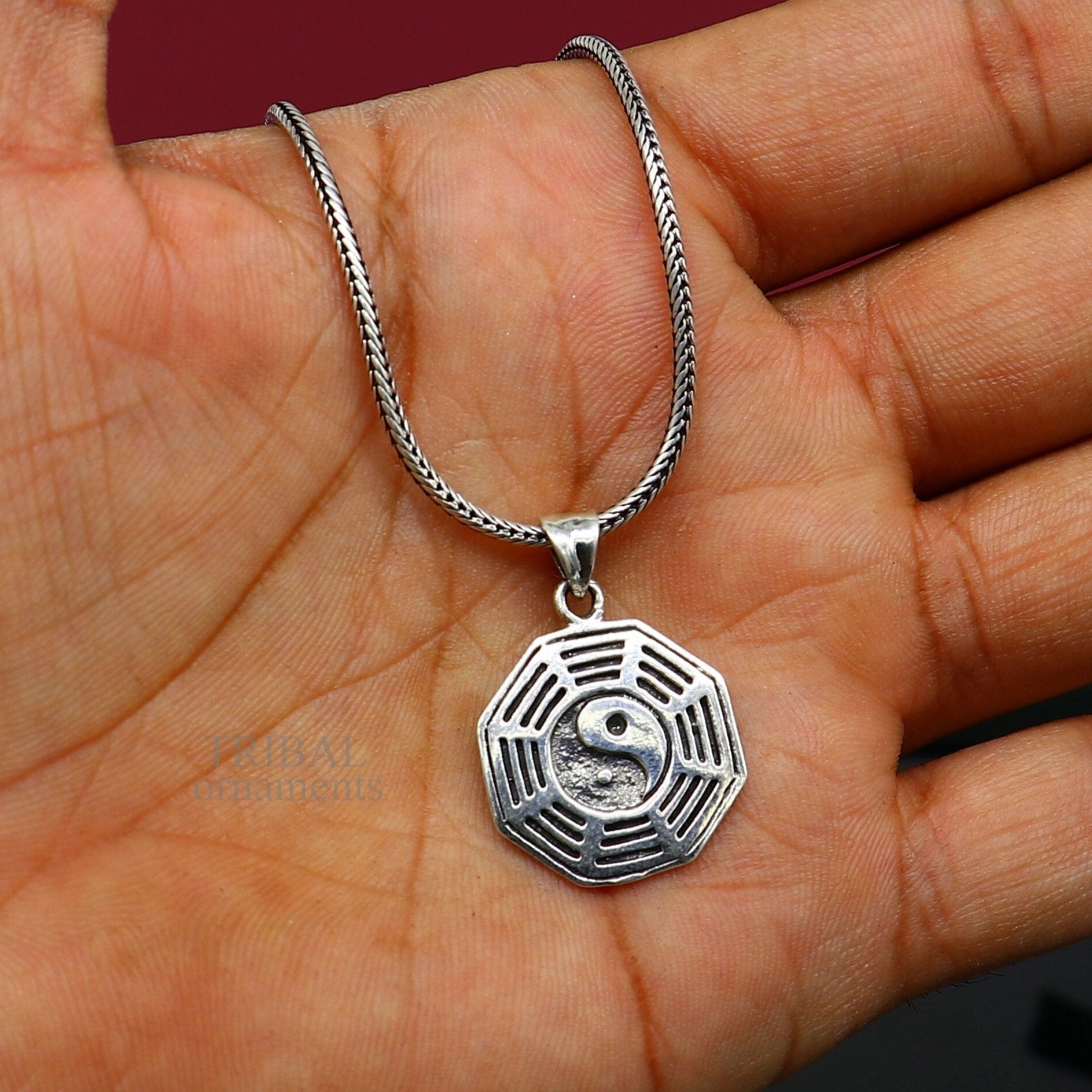 Unisex 925 sterling silver round pendant with tribal-inspired design, personalized gift jewelry by TRIBAL ORNAMENTS