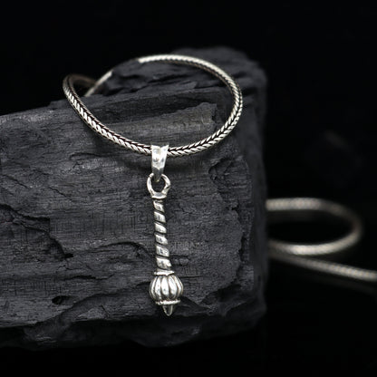 Sterling silver Hanuman mace pendant with Gada Sakha design, unisex tribal ornament, crafted in solid 925 silver, stylish and unique.