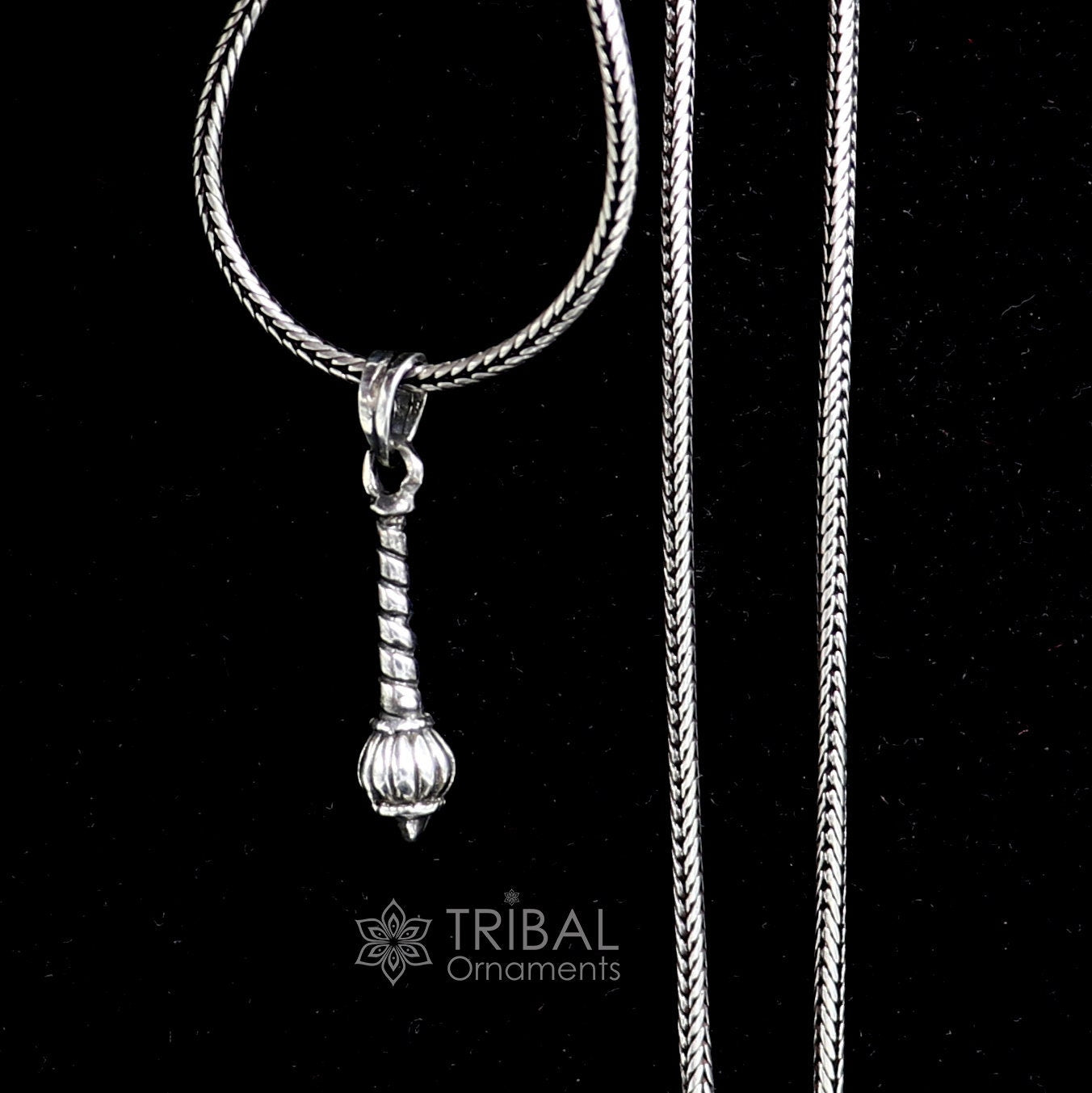 Exclusive design solid 925 sterling silver excellent unique hanuman mace bgota/gada sakha design stylish unisex gifting pendant nsp652 - TRIBAL ORNAMENTS