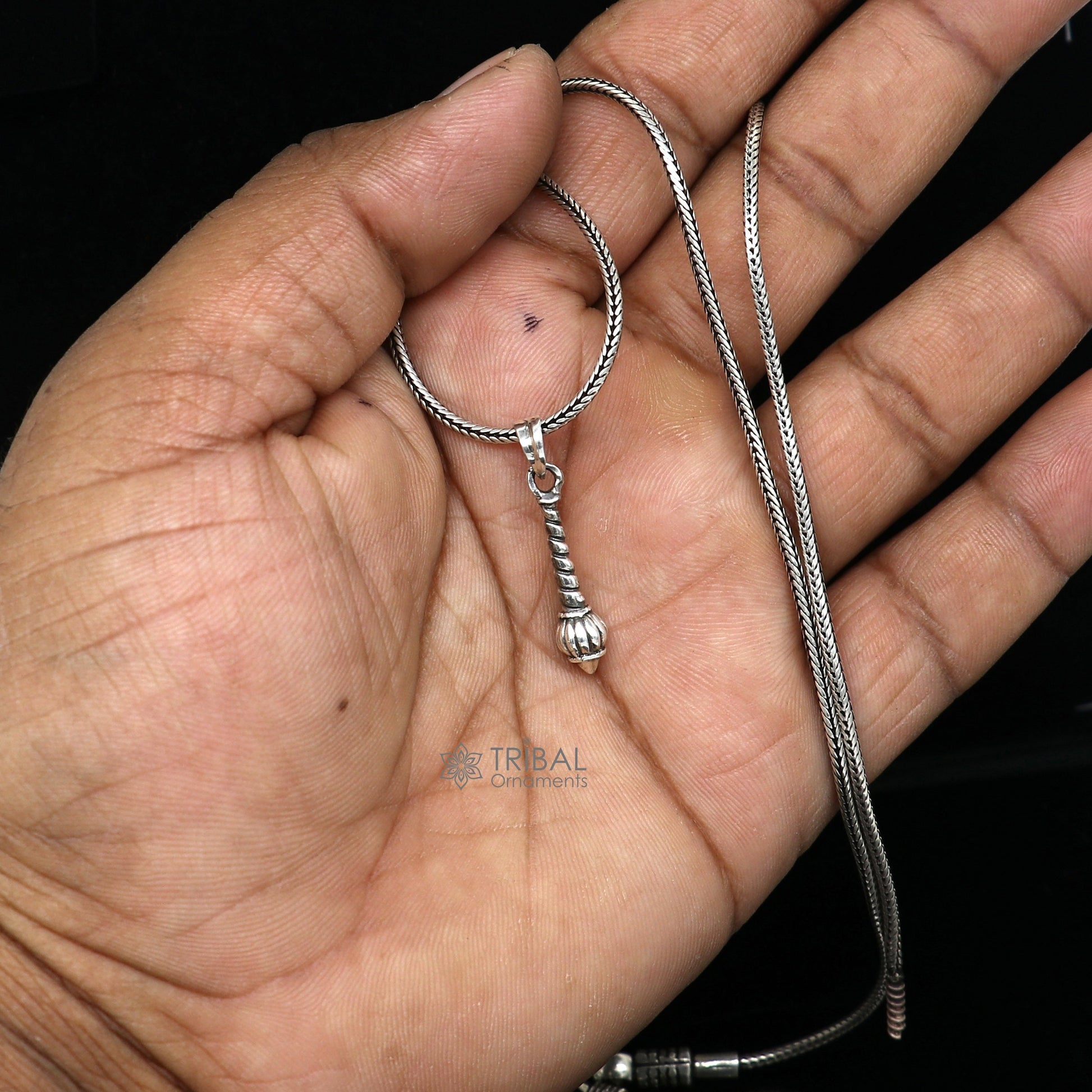 Exclusive design solid 925 sterling silver excellent unique hanuman mace bgota/gada sakha design stylish unisex gifting pendant nsp652 - TRIBAL ORNAMENTS
