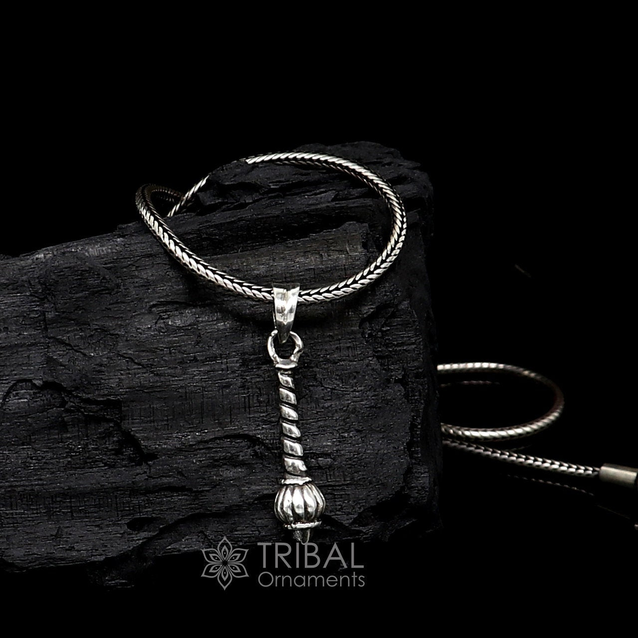 Exclusive design solid 925 sterling silver excellent unique hanuman mace bgota/gada sakha design stylish unisex gifting pendant nsp652 - TRIBAL ORNAMENTS