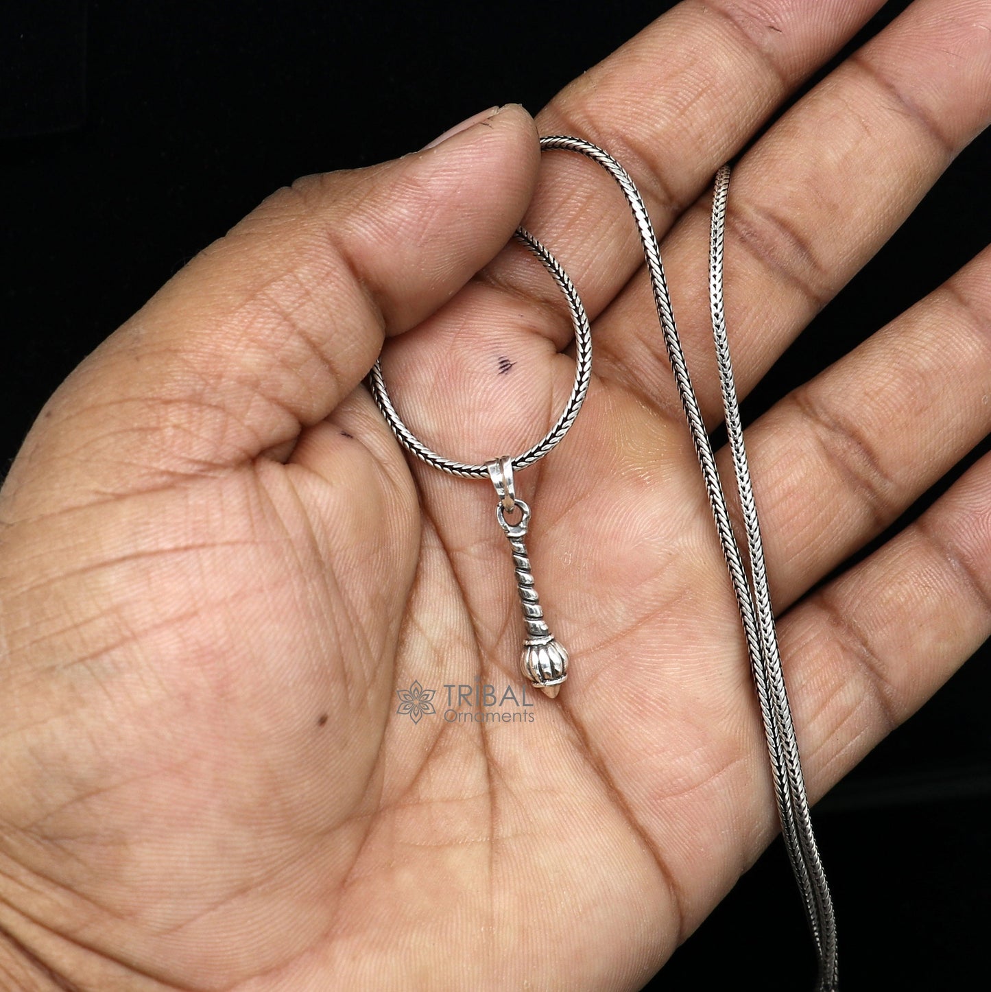 Exclusive design solid 925 sterling silver excellent unique hanuman mace bgota/gada sakha design stylish unisex gifting pendant nsp652 - TRIBAL ORNAMENTS