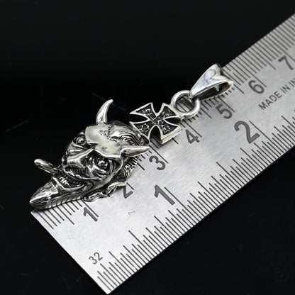 925 sterling silver Devil cross pendant by TRIBAL ORNAMENTS, stylish unisex hip-hop jewelry with intricate design.