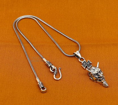 925 sterling silver devil cross pendant by Tribal Ornaments, stylish unisex hip-hop jewelry with intricate tribal design.