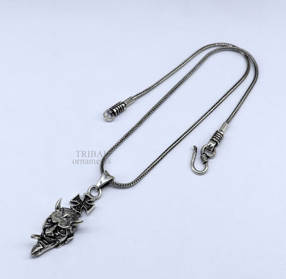 Stylish 925 sterling silver Devil cross pendant by TRIBAL ORNAMENTS, unisex hip-hop jewelry for gifting or personal style.
