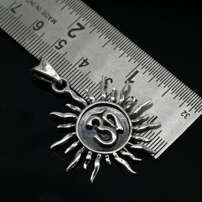 Sterling silver Aum OM pendant by TRIBAL ORNAMENTS, handmade unisex jewelry with intricate cross design, perfect for gifting.