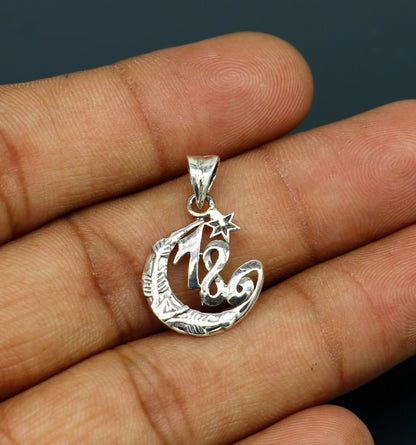 Handmade 925 sterling silver Lucky Number 786 pendant featuring a unique unisex design by TRIBAL ORNAMENTS.