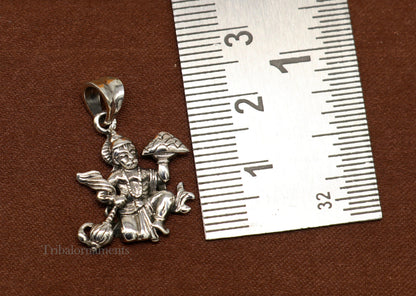 Sterling silver Lord Hanuman idol pendant with mount, handcrafted tribal jewelry, detailed craftsmanship, perfect for gifting.