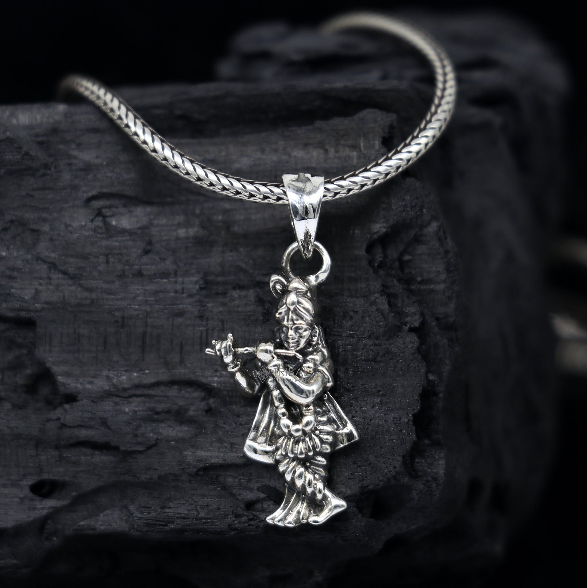 Lord Krishna 925 sterling silver small pendant, Lord Krishna Pendant is a symbol of love, wisdom, and spiritual devotion unisex gift nsp661 - TRIBAL ORNAMENTS