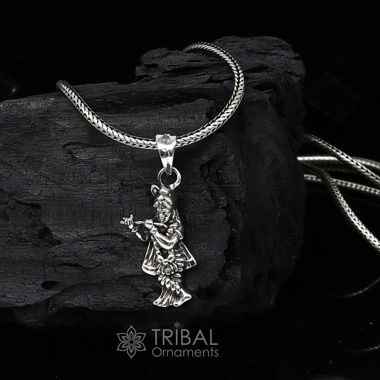 Lord Krishna 925 sterling silver small pendant, Lord Krishna Pendant is a symbol of love, wisdom, and spiritual devotion unisex gift nsp661 - TRIBAL ORNAMENTS