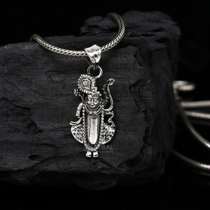 Small Lord Krishna Goverdhan pendant in 925 sterling silver, featuring intricate design, symbolizing love, wisdom, and spirituality.