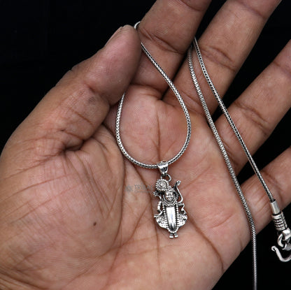 Small Lord Krishna Goverdhan pendant in 925 sterling silver, featuring intricate tribal design, perfect for spiritual or unisex jewelry.