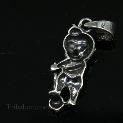 Handmade 925 sterling silver Lord Bal Hanuman pendant from TRIBAL ORNAMENTS, featuring intricate Hindu deity design, unisex jewelry.