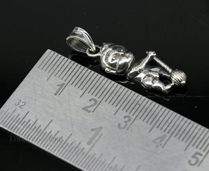 Sterling silver Lord Bal Hanuman pendant by TRIBAL ORNAMENTS, handmade Hindu god jewelry, unisex design, detailed craftsmanship.