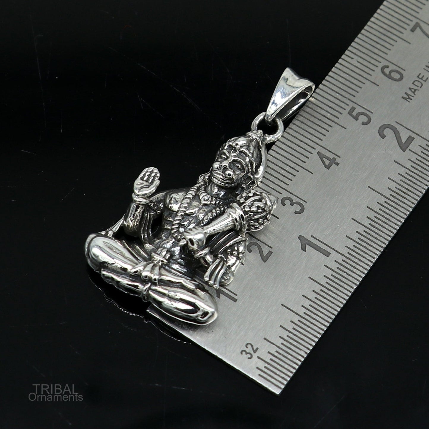 Pure 925 sterling silver handmade Hindu god Lord blessing Hanuman pendant, amazing designer Divine pendant unisex gifting jewelry nsp440 - TRIBAL ORNAMENTS