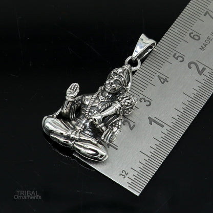 Sterling silver Lord Hanuman pendant, handmade unisex Hindu jewelry featuring divine design and intricate details by TRIBAL ORNAMENTS.