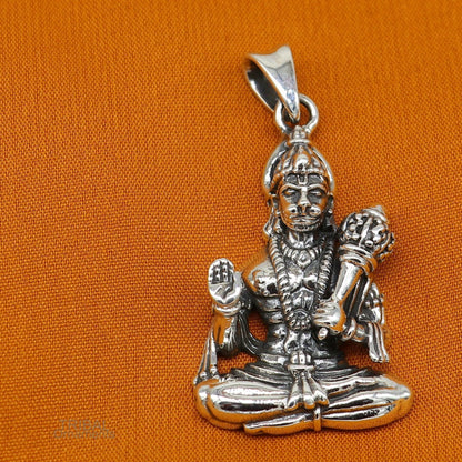 Sterling silver Lord Hanuman pendant, handmade unisex jewelry featuring divine Hindu god, designer tribal ornament jewelry.