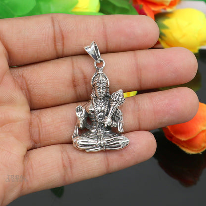 Pure 925 sterling silver Lord Hanuman pendant, handmade designer Hindu god jewelry, unisex divine blessing jewelry.