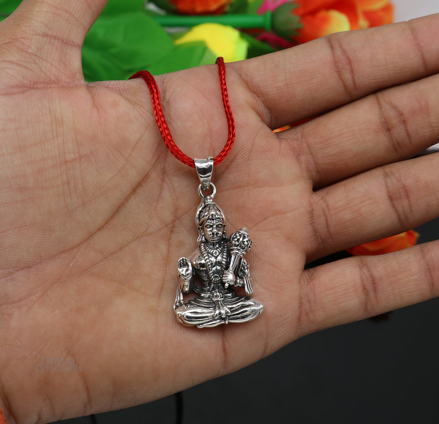 Pure 925 sterling silver handmade Hindu god Lord blessing Hanuman pendant, amazing designer Divine pendant unisex gifting jewelry nsp440 - TRIBAL ORNAMENTS