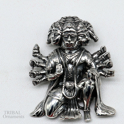 Sterling silver Lord Panchmukhi Hanuman pendant by TRIBAL ORNAMENTS, handcrafted Hindu deity jewelry, unisex designer gift piece
