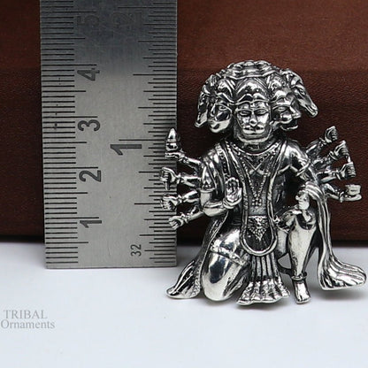 925 sterling silver Lord Panchmukhi Hanuman pendant, handmade tribal jewelry featuring detailed Hindu god design, unisex gift accessory