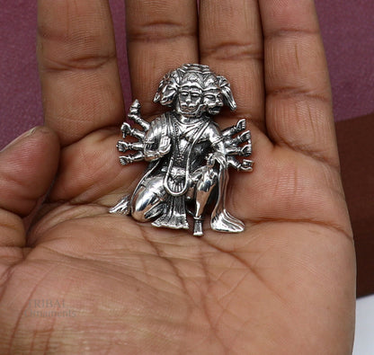 Sterling silver Lord Panchmukhi Hanuman pendant from Tribal Ornaments, handcrafted Hindu deity jewelry for unisex gifting.