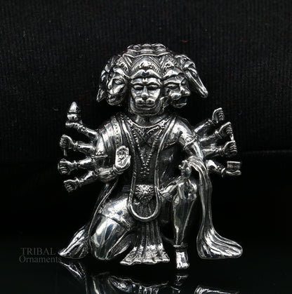 925 sterling silver Lord Panchmukhi Hanuman pendant, handmade tribal jewelry featuring Hindu god design, unisex gift accessory.