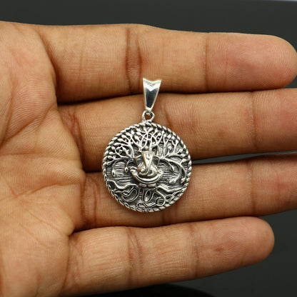 925 sterling silver Lord Ganesha pendant by TRIBAL ORNAMENTS, handmade unisex jewelry with detailed Ganesha design and tribal style.