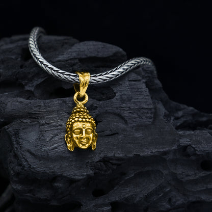 925 silver Lord Buddha face pendant by TRIBAL ORNAMENTS, close-up of detailed Buddha face symbolizing inner peace and wisdom.
