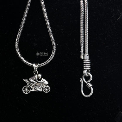 Stylish 925 sterling silver bike or motorcycle pendant by TRIBAL ORNAMENTS, designed for bike lovers and unisex jewelry.