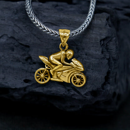 Sterling silver bike or motorcycle pendant by TRIBAL ORNAMENTS, stylish unisex jewelry perfect for bike lovers.