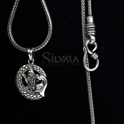 Sterling silver Divine Lord Murugan Karthikeya pendant, vintage handmade jewelry, intricate tribal design, elegant silver pendant.