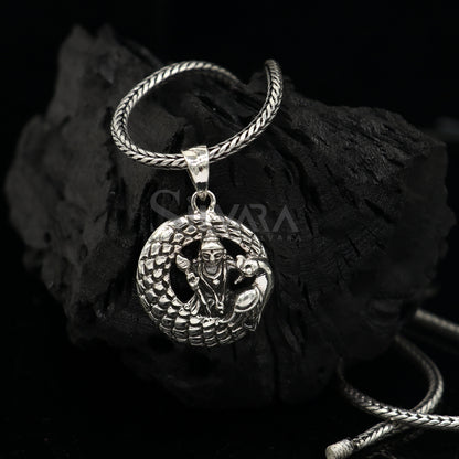 Sterling silver Divine Lord Murugan Karthikeya pendant, vintage handmade designer jewelry with intricate detailing.