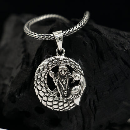 Sterling silver Divine Lord Murugan Karthikeya pendant, vintage handcrafted designer jewelry with intricate detailing.