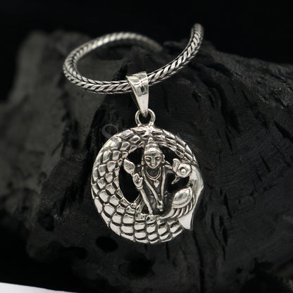 Sterling silver Divine Lord Murugan Karthikeya pendant, vintage handmade tribal jewelry, elegant design, detailed traditional craftsmanship