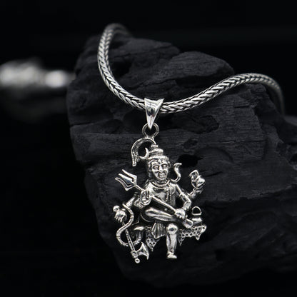 925 sterling silver Lord Mahakal pendant featuring divine Lord Shiva design, tribal-style jewelry necklace.