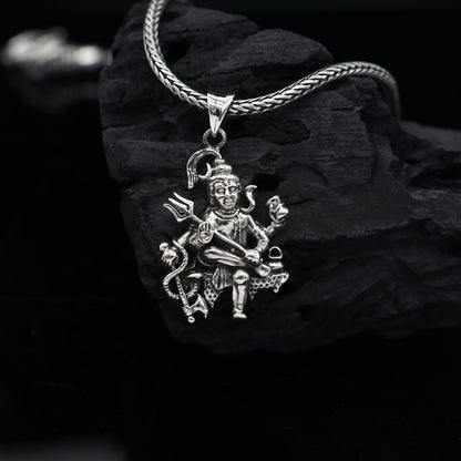 925 sterling silver Lord Mahakal pendant featuring intricate divine god design, tribal ornaments jewelry, unique Shiva necklace.